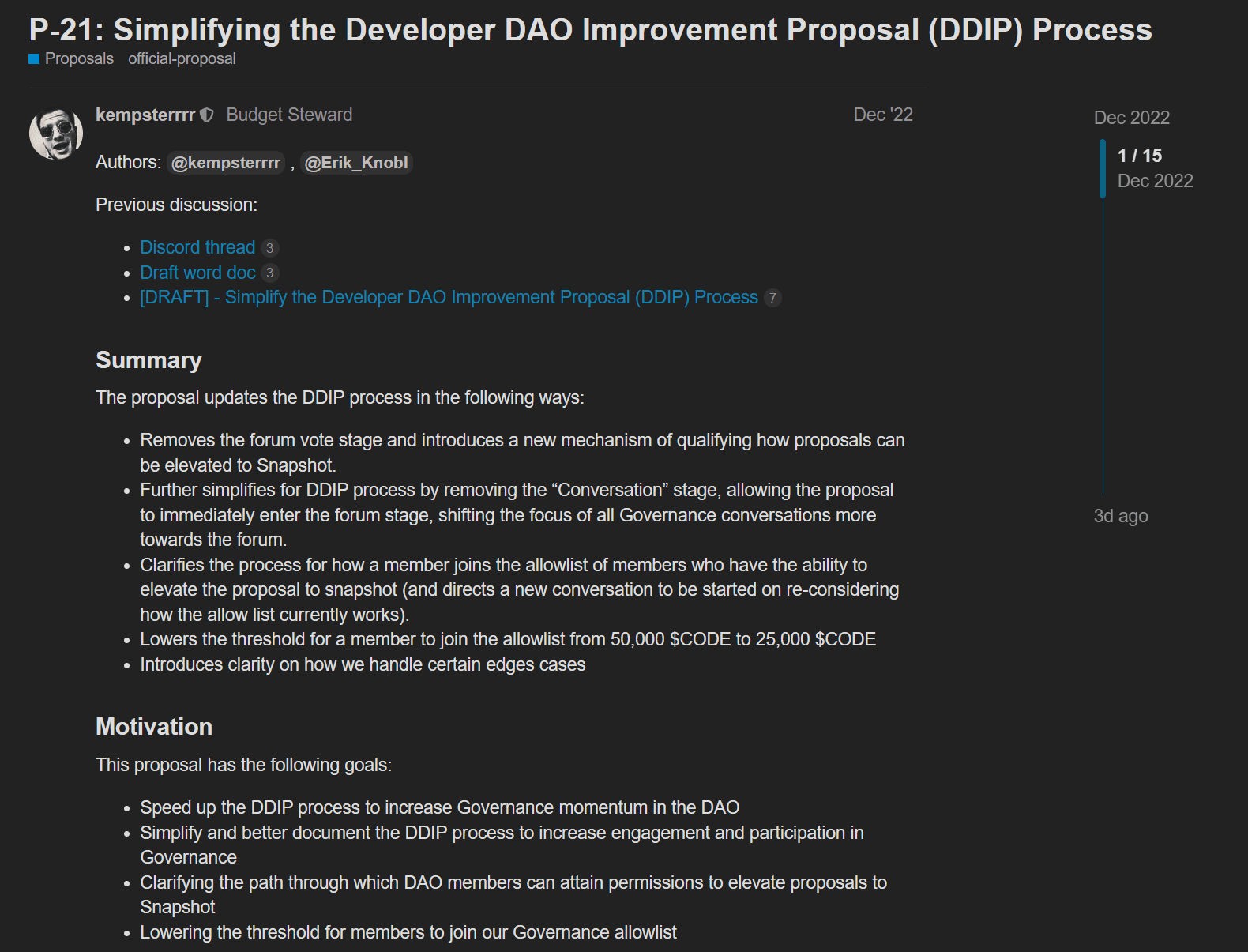 P-21: Simplifying the Developer DAO Improvement Proposal Process