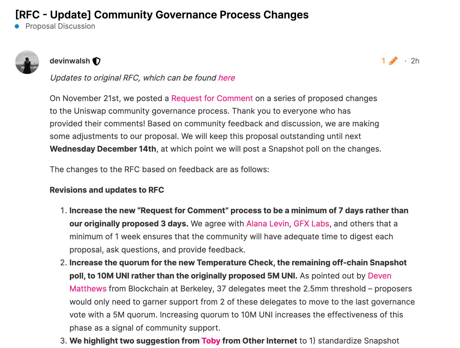 Community Governance Process Changes